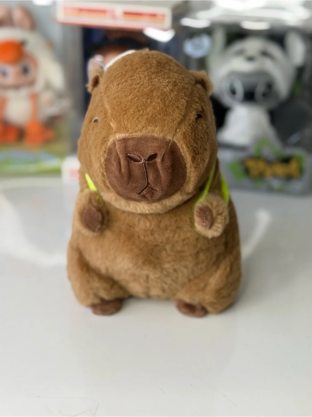 Plush Small Pet Brown Capybara Toy with Lime Green Turtle Backpack